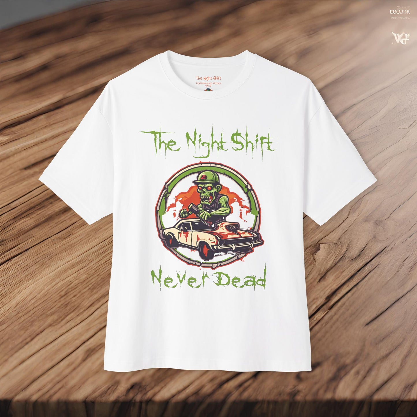 Never Dead Zombie Muscle Car-Premium, Ultra Soft Unisex Oversized Boxy Tee Printify by The Night Shift Automotive Apparel