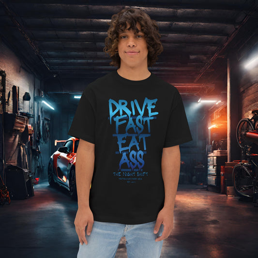 Drive Fast, Eat Ass-Premium, Ultra Soft Unisex Oversized Boxy Tee Black Printify by The Night Shift Automotive Apparel