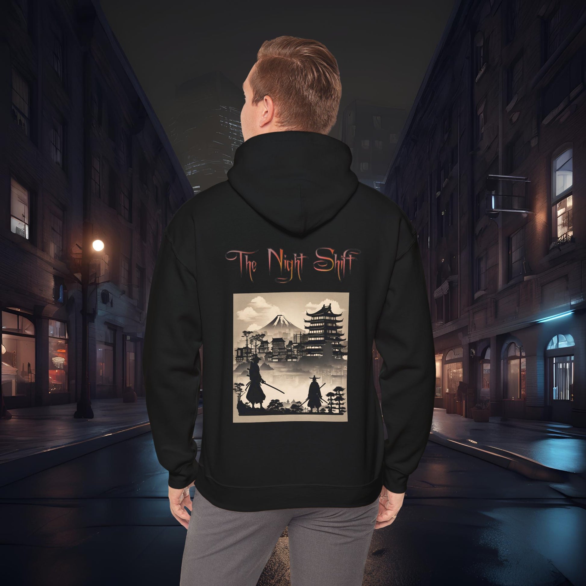 Samurai Silhouette-Ultra Soft, Premium Hoodie Black Printify by The Night Shift Automotive Apparel