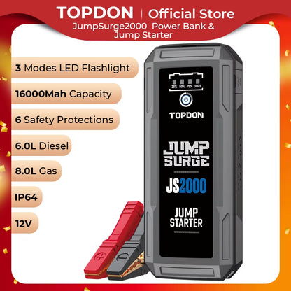 TOPDON JS2000-2000A 12V Jump Start Power Bank 16000Mah Topdon by The Night Shift Automotive Apparel