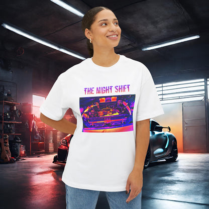 VQ37VHR Single Turbo-Premium, Ultra Soft Synthwave Unisex Oversized Boxy Tee Printify by The Night Shift Automotive Apparel