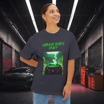 Wanna Burn One-Premium, Ultra Soft Unisex Oversized Boxy Tee Printify by The Night Shift Automotive Apparel