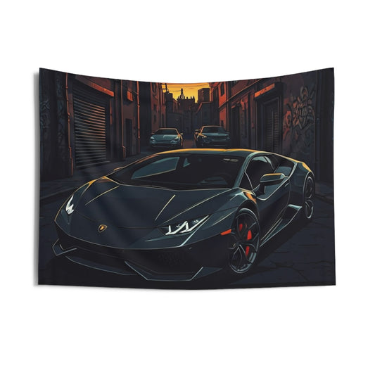 Lamborghini Huracan Indoor Wall Tapestries - Shop Banner 36" × 26" Printify by The Night Shift Automotive Apparel
