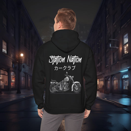 Station Nation-Ultra Soft, Premium Hoodie Black Printify by The Night Shift Automotive Apparel