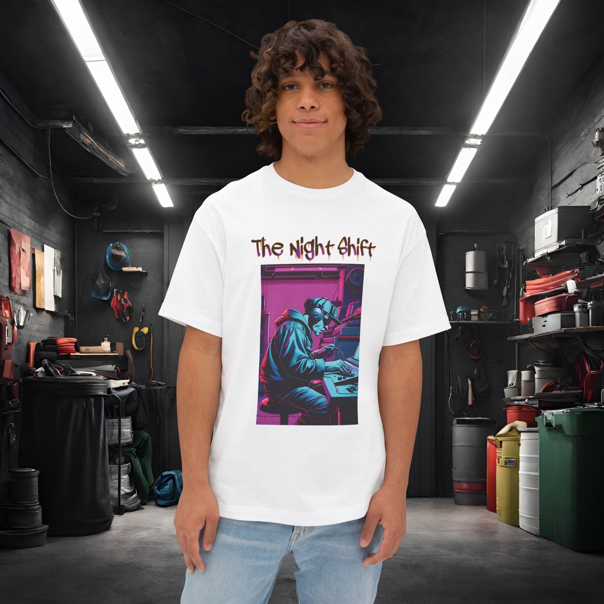 Makin' Beats-Premium, Ultra Soft Unisex Oversized Boxy Tee White Printify by The Night Shift Automotive Apparel