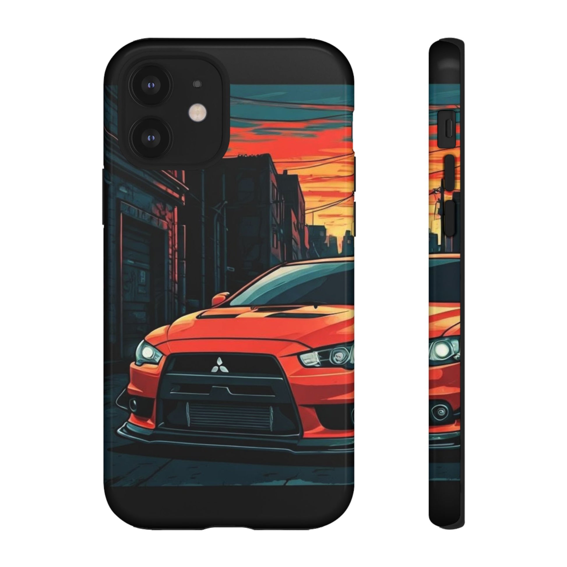 Mitsubishi Evo X Street Life-Dual Layer Ultra Tough Phone Case iPhone 12 Glossy Printify by The Night Shift Automotive Apparel
