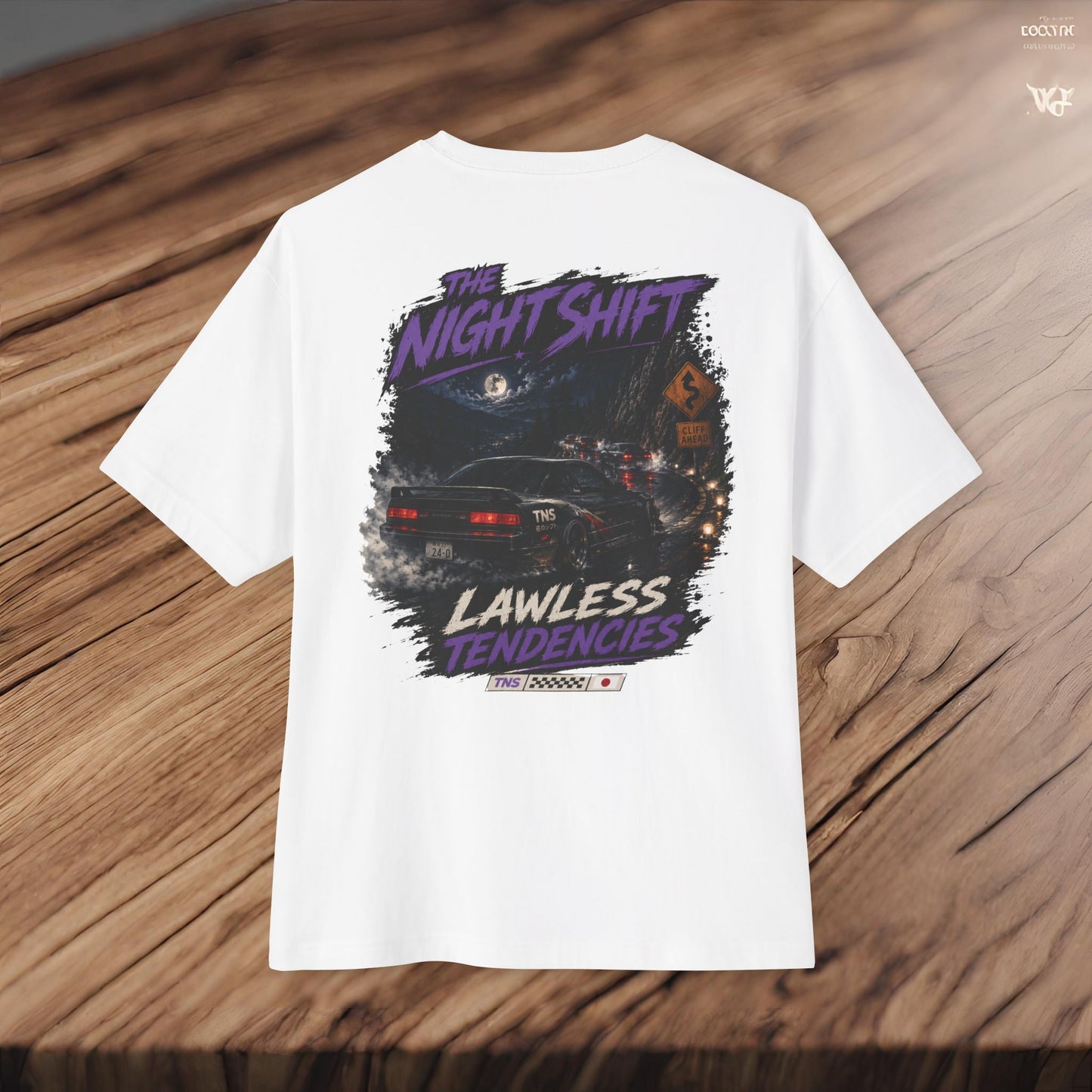Nissan 240sx S13 Lawless Tendencies-Premium, Ultra Soft Unisex Oversized Boxy Tee Printify by The Night Shift Automotive Apparel