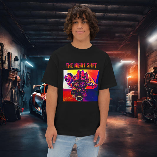 2JZ-GTE Single Turbo Synthwave-Premium, Ultra Soft Unisex Oversized Boxy Tee Black Printify by The Night Shift Automotive Apparel