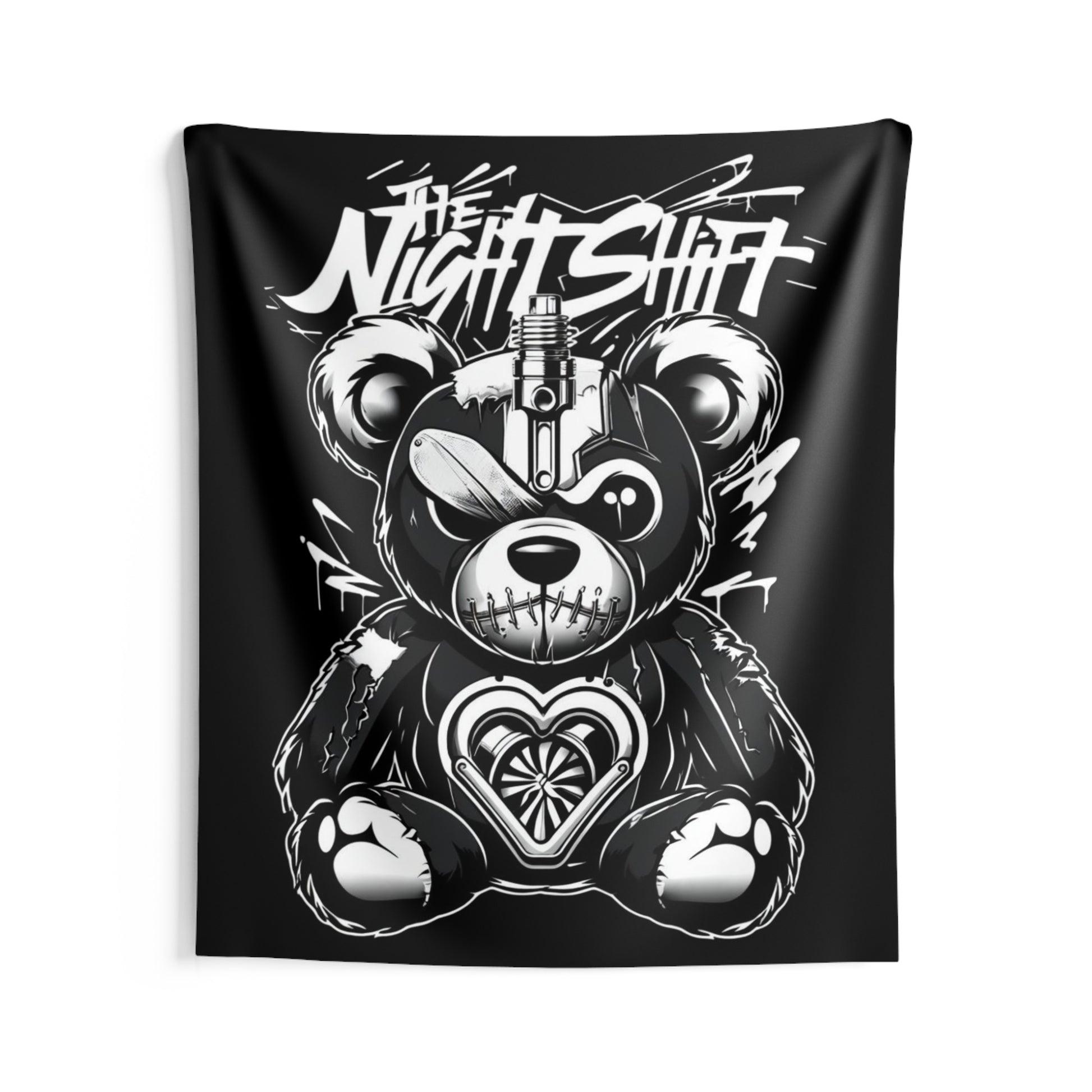 Tattered Teddy Indoor Wall Tapestries - Shop Banner 68" × 80" Printify by The Night Shift Automotive Apparel