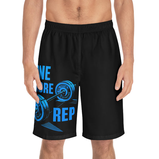 One More Rep - Men's Relaxed Fit Board Shorts Seam thread color automatically matched to design Printify by The Night Shift Automotive Apparel