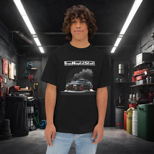 BMW E36-Premium, Ultra Soft, Unisex Oversized Boxy Tee Black Printify by The Night Shift Automotive Apparel