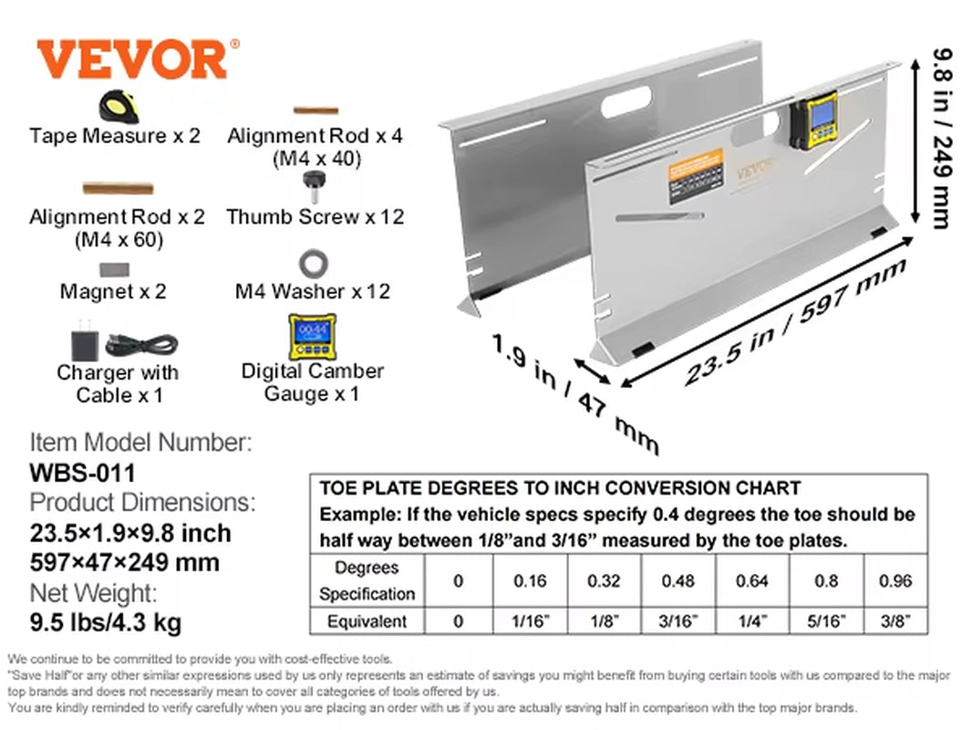 VEVOR Stainless Steel Toe Plates-Wheel Alignment Tool 2-Pack On Floor Wheels On With Digital Display The Night Shift Performance Street Gear by The Night Shift Automotive Apparel