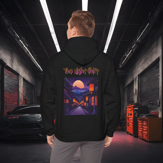 Moonlit Japanese Traditional Village-Ultra Soft, Premium Hoodie Black Printify by The Night Shift Automotive Apparel