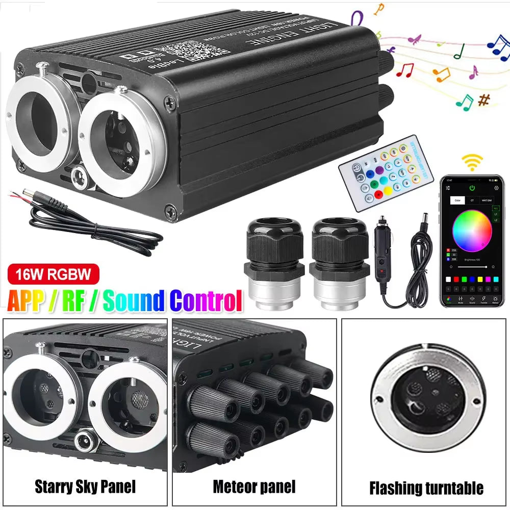 32W Dual Port Fiber Optic Starlight Headliner Kit with Meteor Effect APP