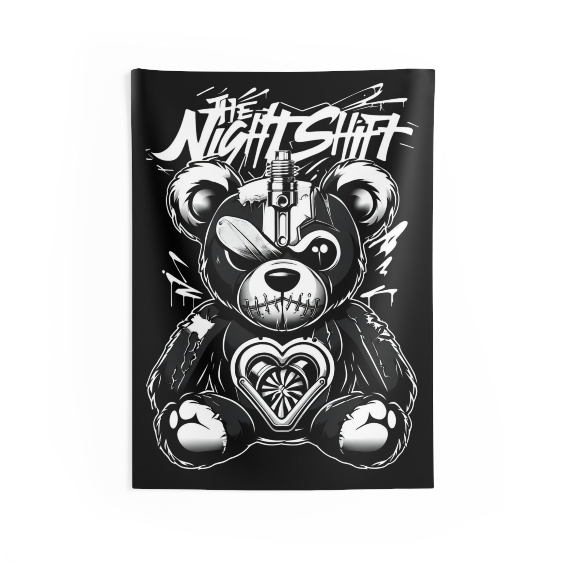 Tattered Teddy Indoor Wall Tapestries - Shop Banner 26" × 36" Printify by The Night Shift Automotive Apparel