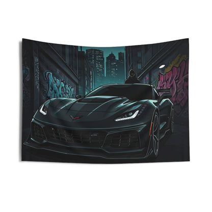 C7 Chevy Corvette Indoor Wall Tapestries - Shop Banner 36" × 26" Printify by The Night Shift Automotive Apparel