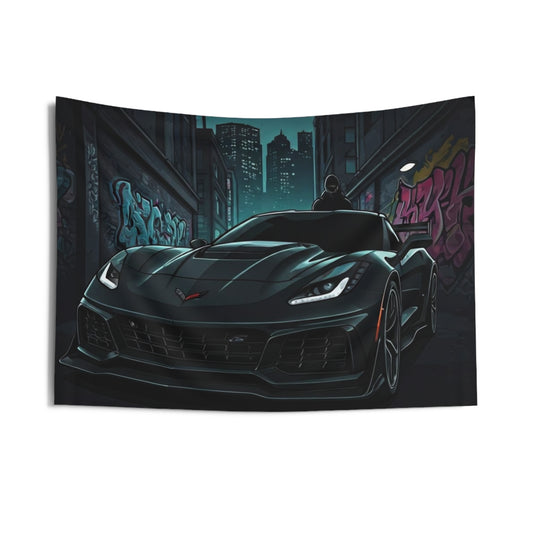 C7 Chevy Corvette Indoor Wall Tapestries - Shop Banner 36" × 26" Printify by The Night Shift Automotive Apparel
