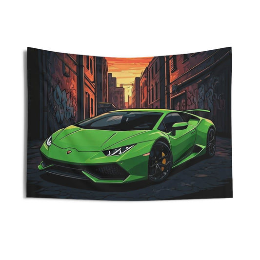 Lamborghini Huracan Indoor Wall Tapestries - Shop Banner 36" × 26" Printify by The Night Shift Automotive Apparel