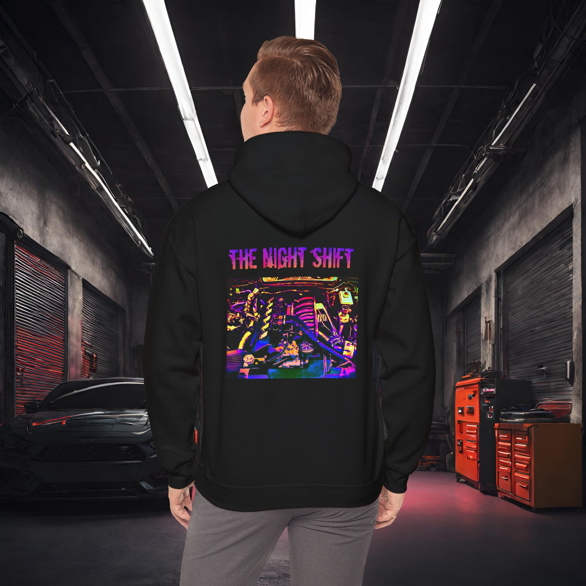 S50B32 Synthwave-Premium, Ultra Soft Unisex Hoodie Black Printify by The Night Shift Automotive Apparel