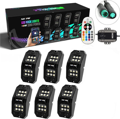 210 Degrees Wide Angle RGBW Rock Lights App/Voice Mode Music Mode 6Pcs The Night Shift Performance Street Gear by The Night Shift Automotive Apparel