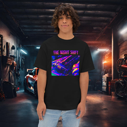 RB30 Synthwave-Premium, Ultra Soft Unisex Oversized Boxy Tee Black Printify by The Night Shift Automotive Apparel