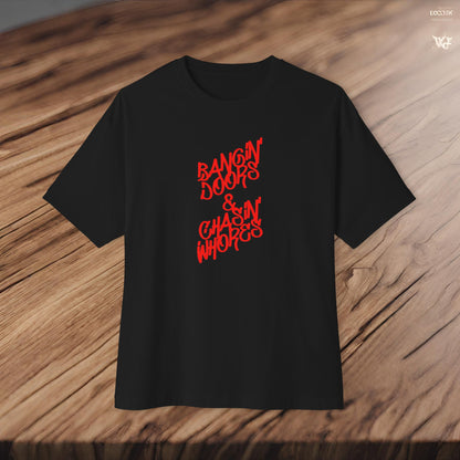 Bangin' Doors & Chasin' Whores-Premium, Ultra Soft Unisex Oversized Boxy Tee Printify by The Night Shift Automotive Apparel
