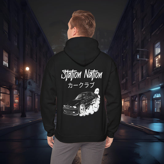 Station Nation-Ultra Soft, Premium Hoodie Black Printify by The Night Shift Automotive Apparel