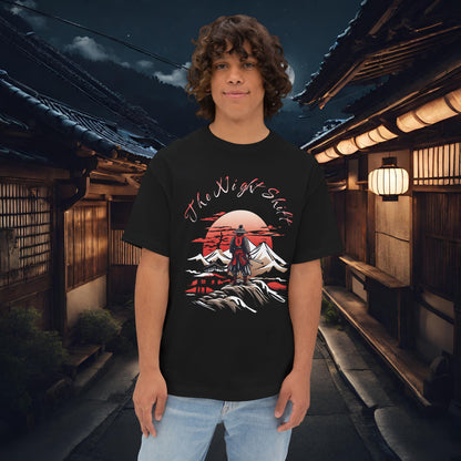 Samurai-Premium, Ultra Soft, Unisex Oversized Boxy Tee Black Printify by The Night Shift Automotive Apparel