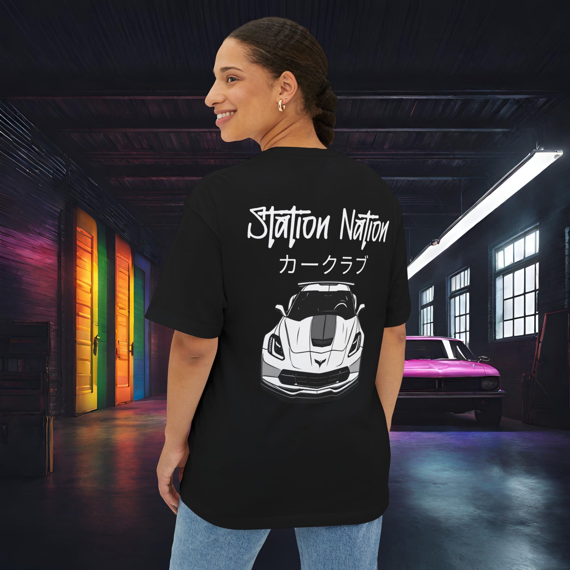 Station Nation-Premium, Ultra Soft Unisex Oversized Boxy Tee Printify by The Night Shift Automotive Apparel