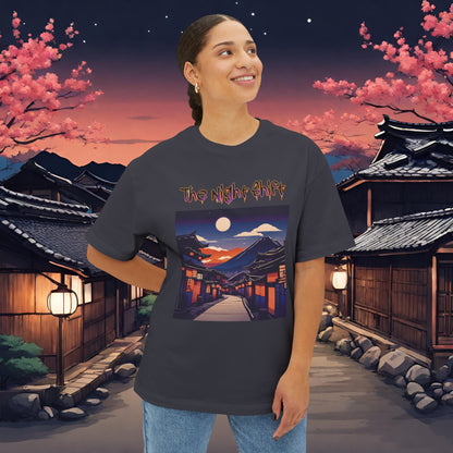 Volcanic Japanese Traditional Village-Premium, Ultra Soft Unisex Oversized Boxy Tee Printify by The Night Shift Automotive Apparel
