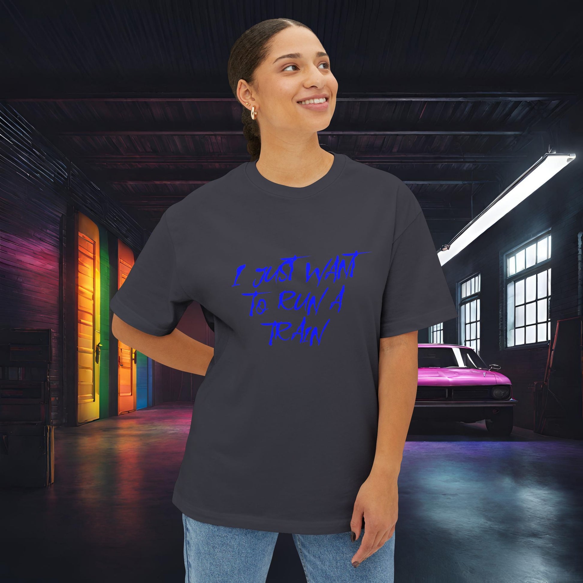 I Just Want To Run A Train-Premium, Ultra Soft Unisex Oversized Boxy Tee Printify by The Night Shift Automotive Apparel
