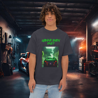 Wanna Burn One-Premium, Ultra Soft Unisex Oversized Boxy Tee Dark Grey Printify by The Night Shift Automotive Apparel