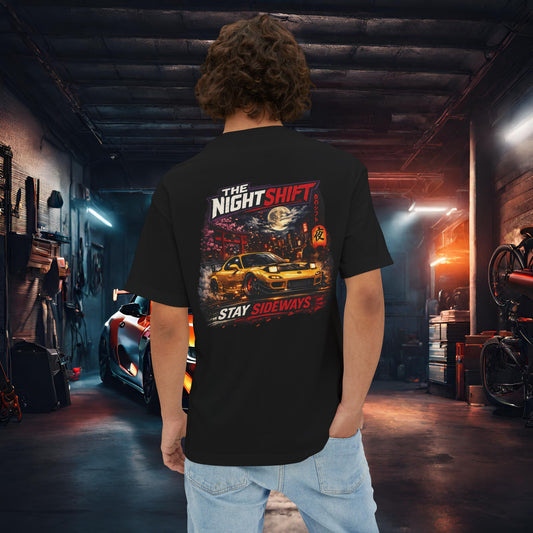 Mazda RX-7 FD Stay Sideways-Premium, Ultra Soft Unisex Oversized Boxy Tee Black Printify by The Night Shift Automotive Apparel