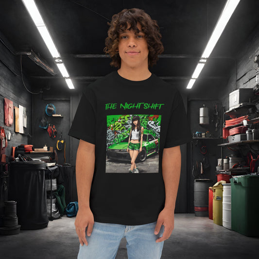 Nissan 240sx Graffiti-Premium, Ultra Soft Unisex Oversized Boxy Tee Black Printify by The Night Shift Automotive Apparel