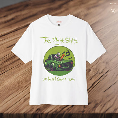 Undead Gearhead Zombie-Premium, Ultra Soft Unisex Oversized Boxy Tee Printify by The Night Shift Automotive Apparel