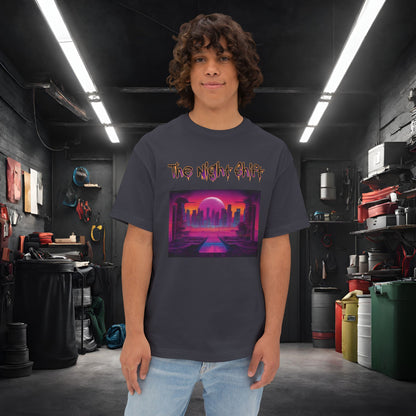 Moonlight City Synthwave-Premium, Ultra Soft Unisex Oversized Boxy Tee Dark Grey Printify by The Night Shift Automotive Apparel