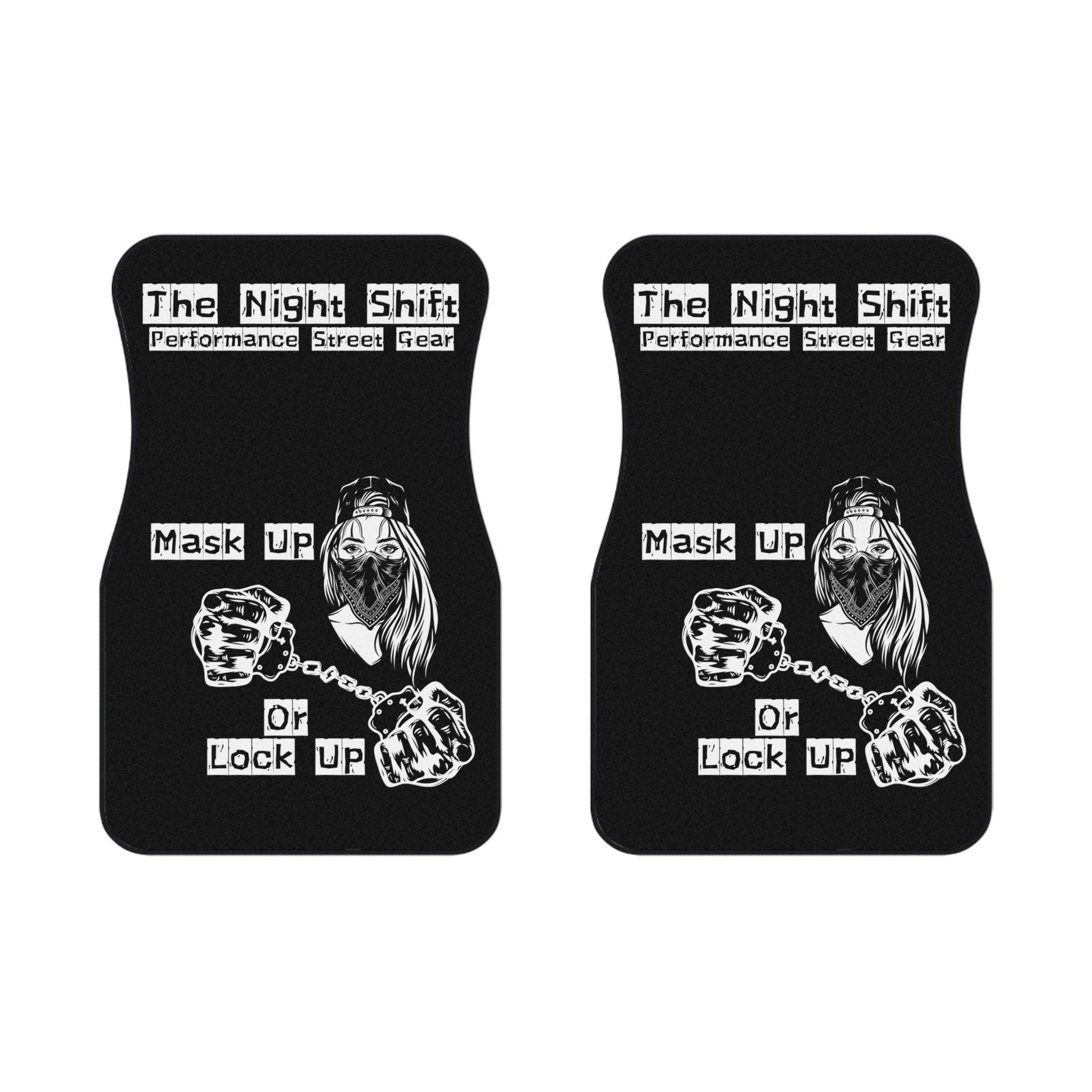 Mask Up Or Lock Up-Premium, High Quality Car Floor Mats (Set of 2 Front Floor Mats) 2x Front mats Printify by The Night Shift Automotive Apparel