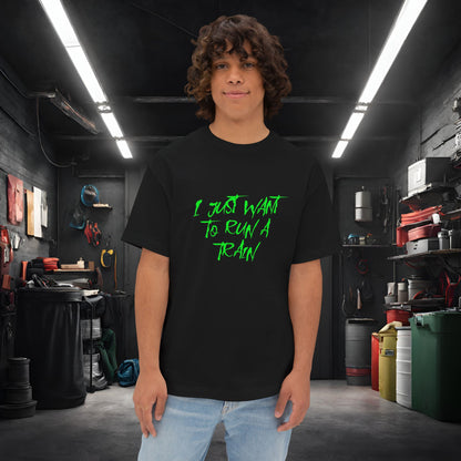 I Just Want To Run A Train-Premium, Ultra SoftUnisex Oversized Boxy Tee Black Printify by The Night Shift Automotive Apparel