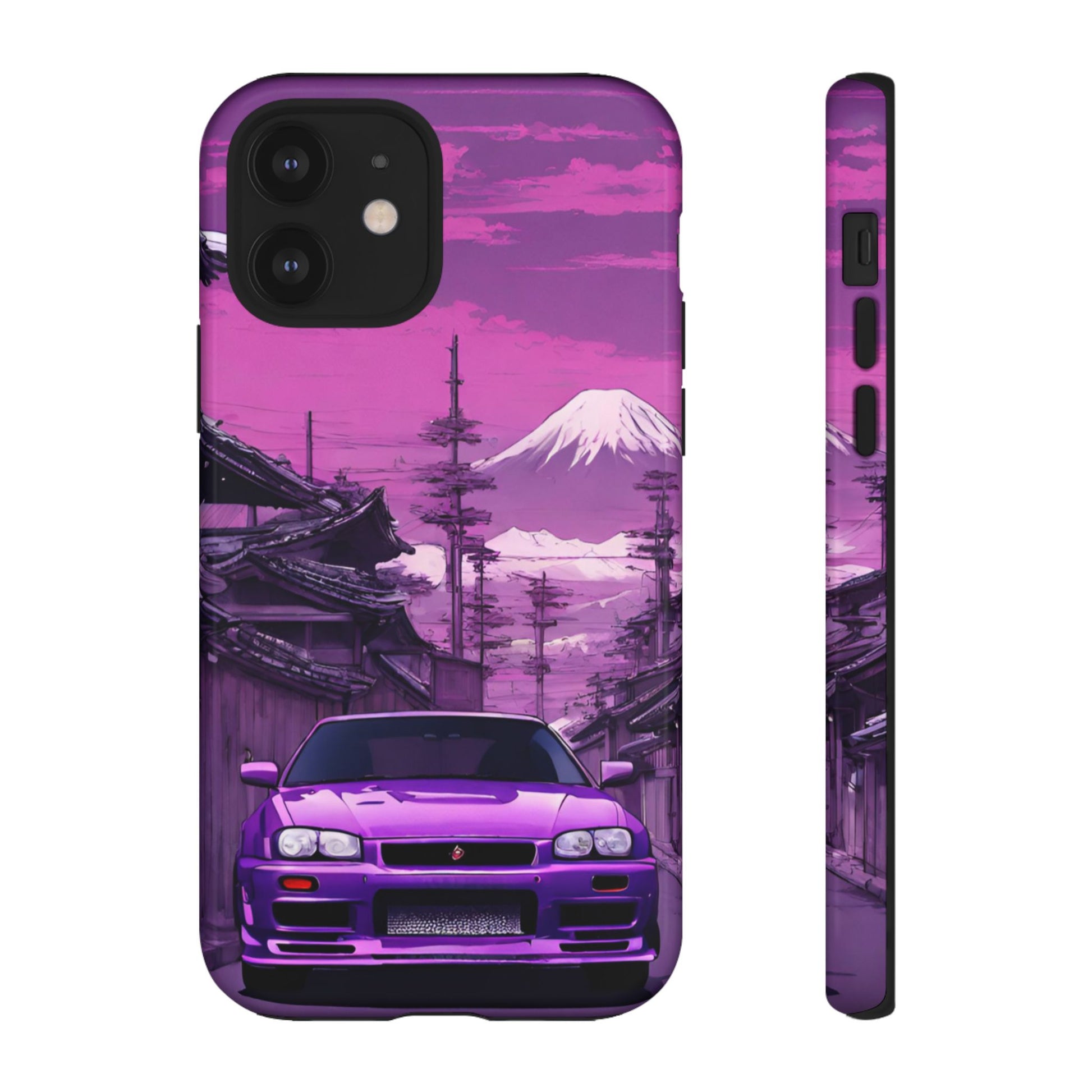 Nissan Skyline R34 Mt Fuji-Dual Layer Ultra Tough Phone Case iPhone 12 Glossy Printify by The Night Shift Automotive Apparel