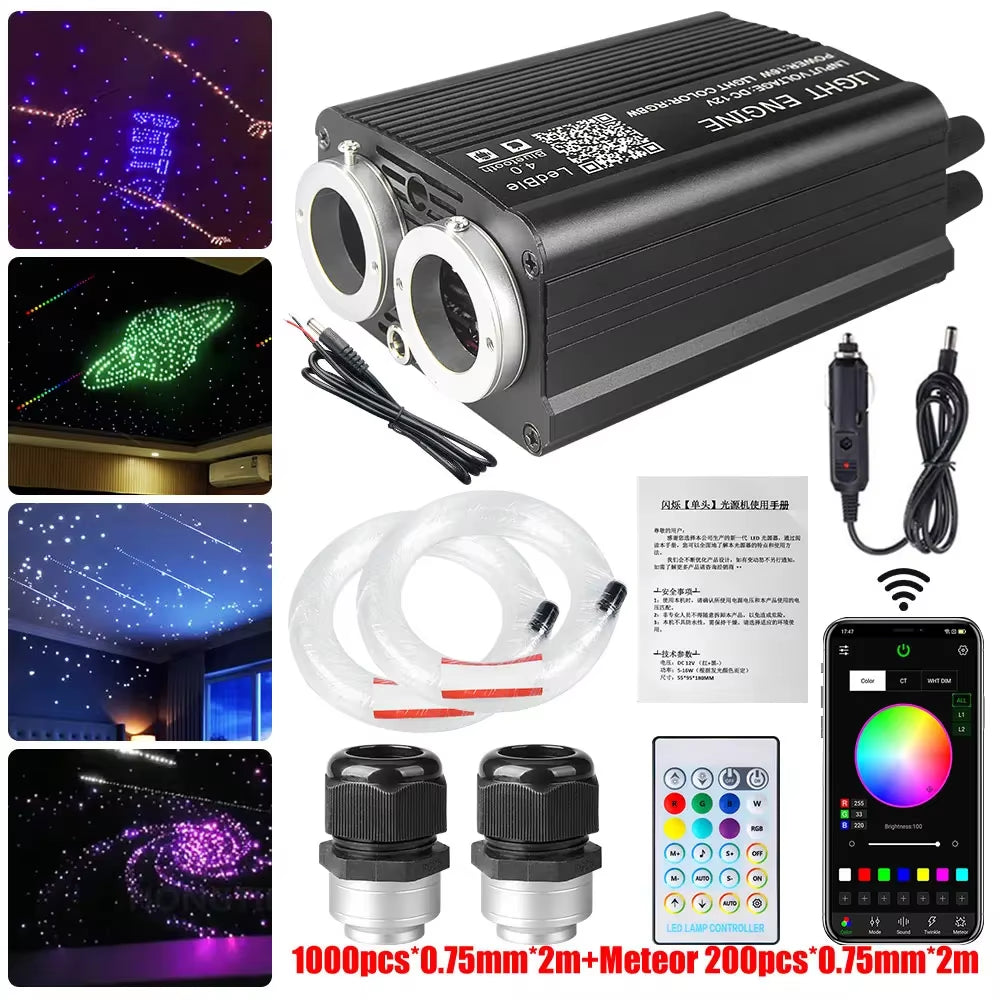 32W Dual Port Fiber Optic Starlight Headliner Kit with Meteor Effect APP