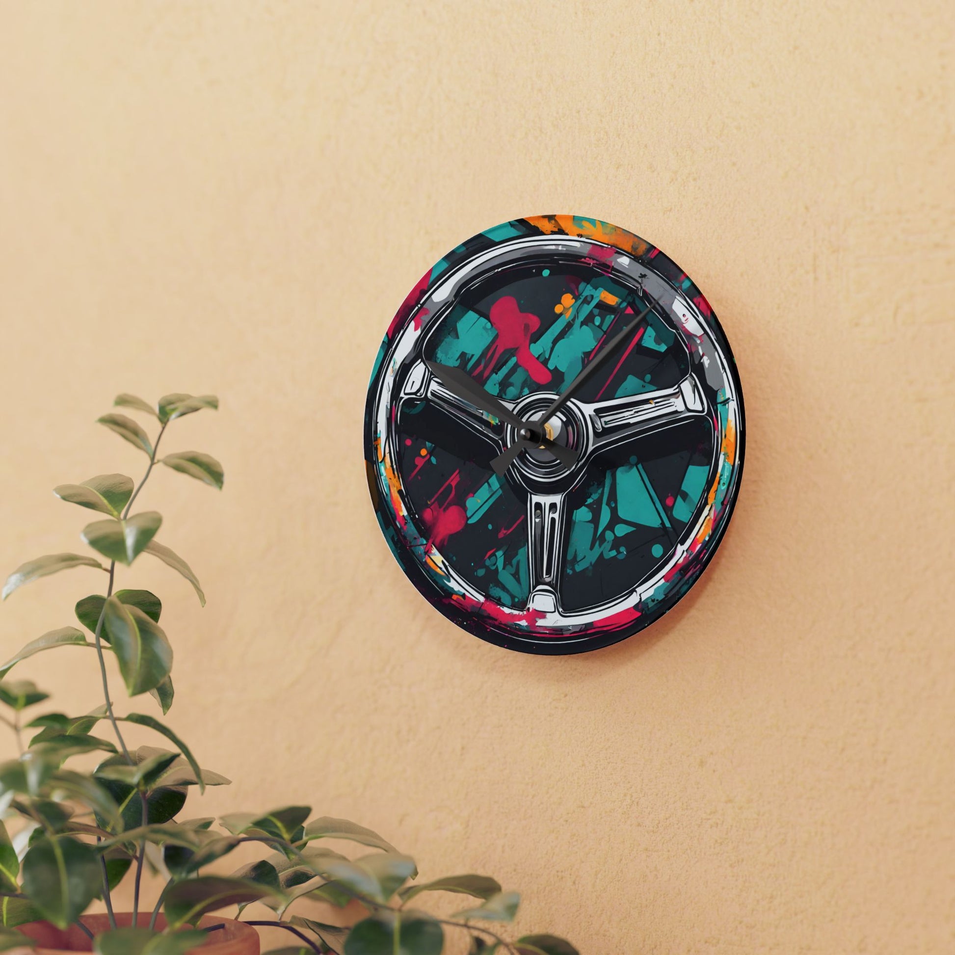 Steering Wheel-Acrylic Wall Clock Printify by The Night Shift Automotive Apparel