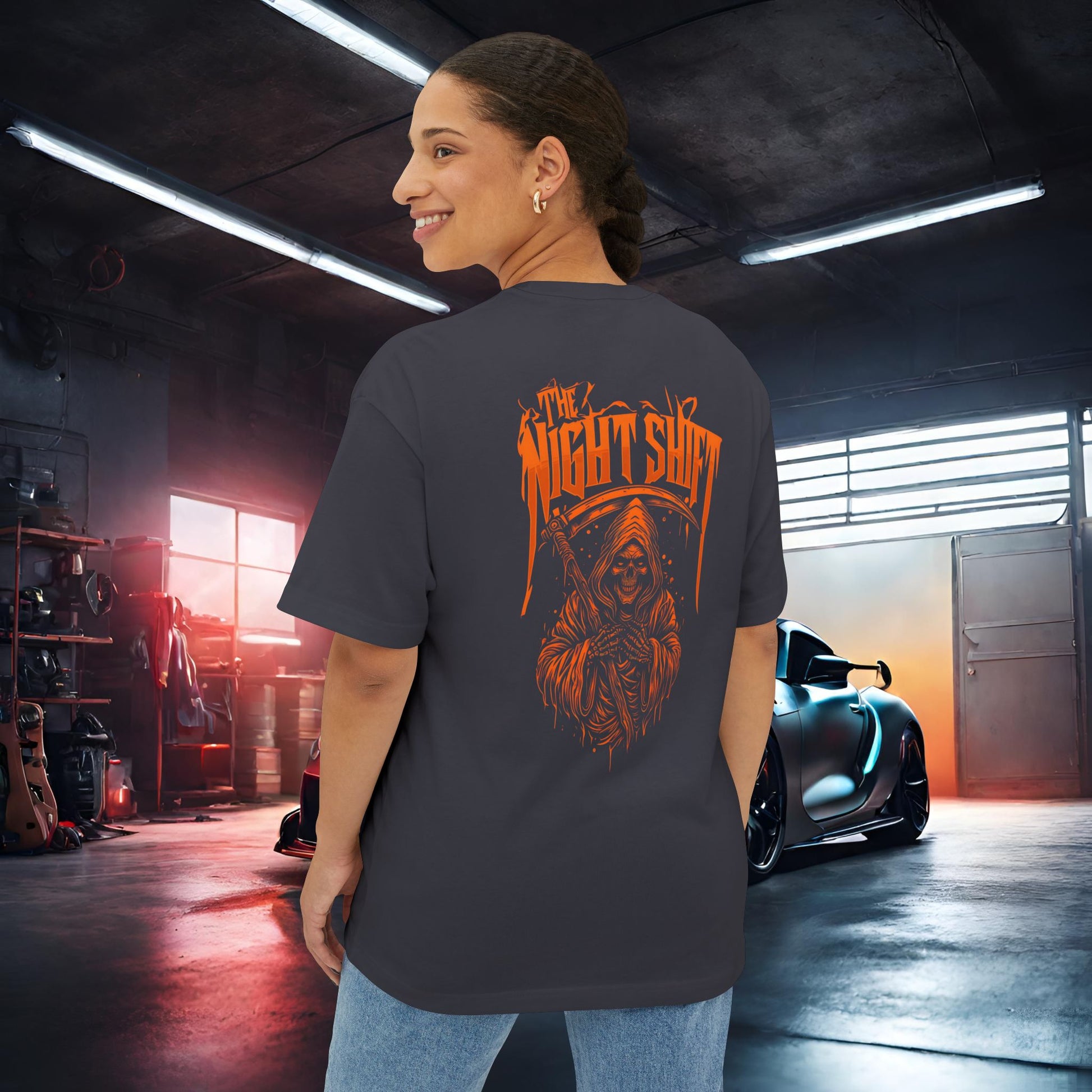 Grim Reaper-Premium, Ultra Soft Unisex Oversized Boxy Tee Printify by The Night Shift Automotive Apparel