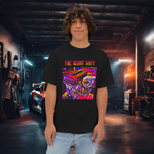 SR20DET Synthwave-Premium, Ultra Soft Unisex Oversized Boxy Tee Black Printify by The Night Shift Automotive Apparel