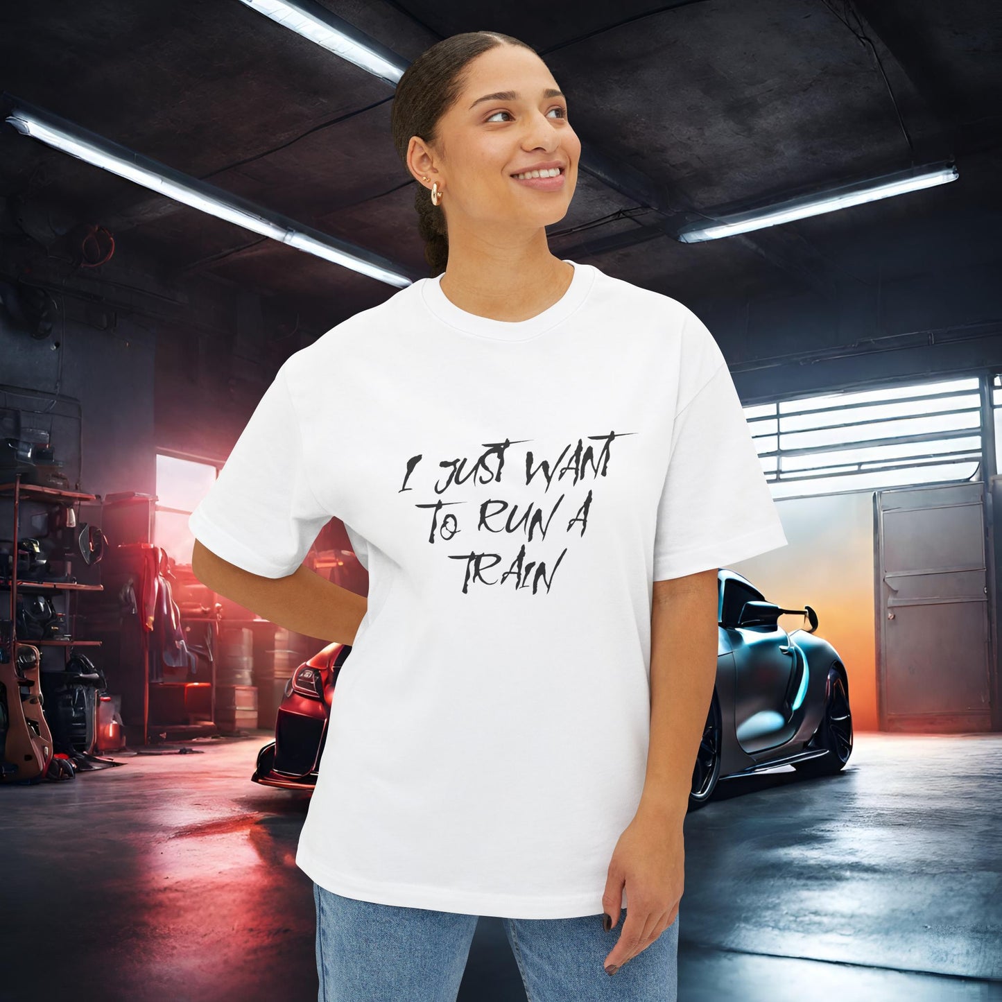 I Just Want To Run A Train-Premium, Ultra Soft Unisex Oversized Boxy Tee Printify by The Night Shift Automotive Apparel