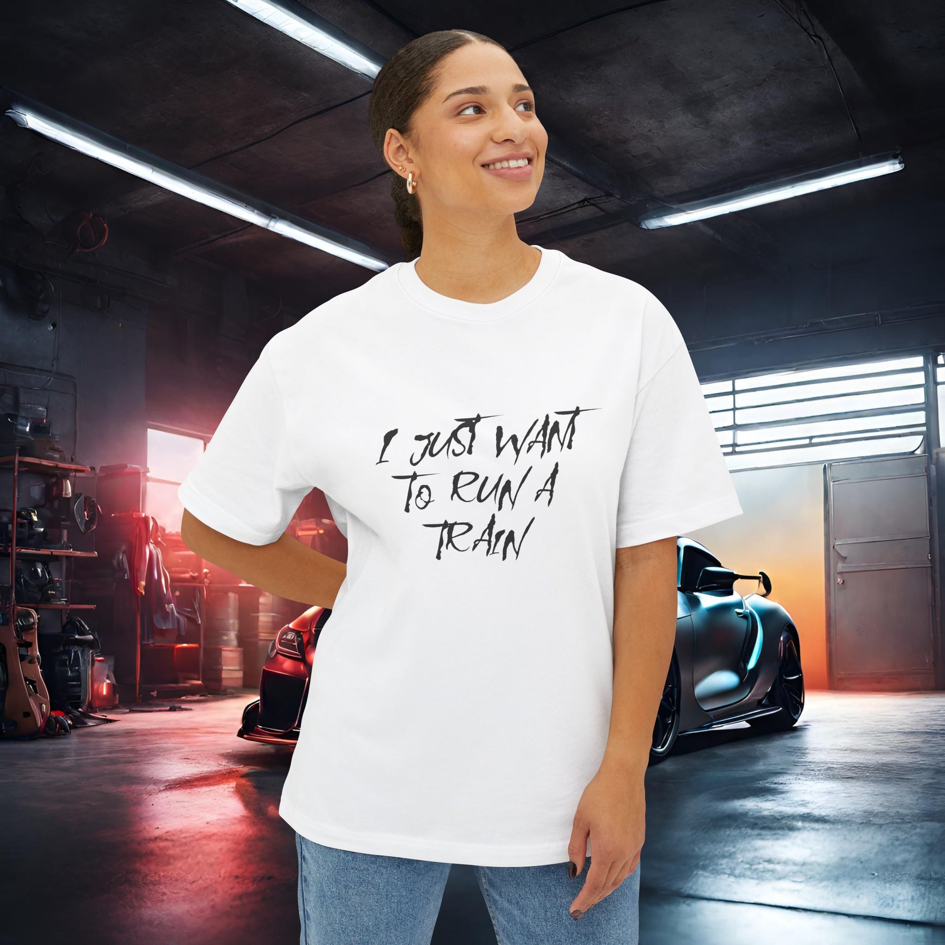 I Just Want To Run A Train-Premium, Ultra Soft Unisex Oversized Boxy Tee Printify by The Night Shift Automotive Apparel