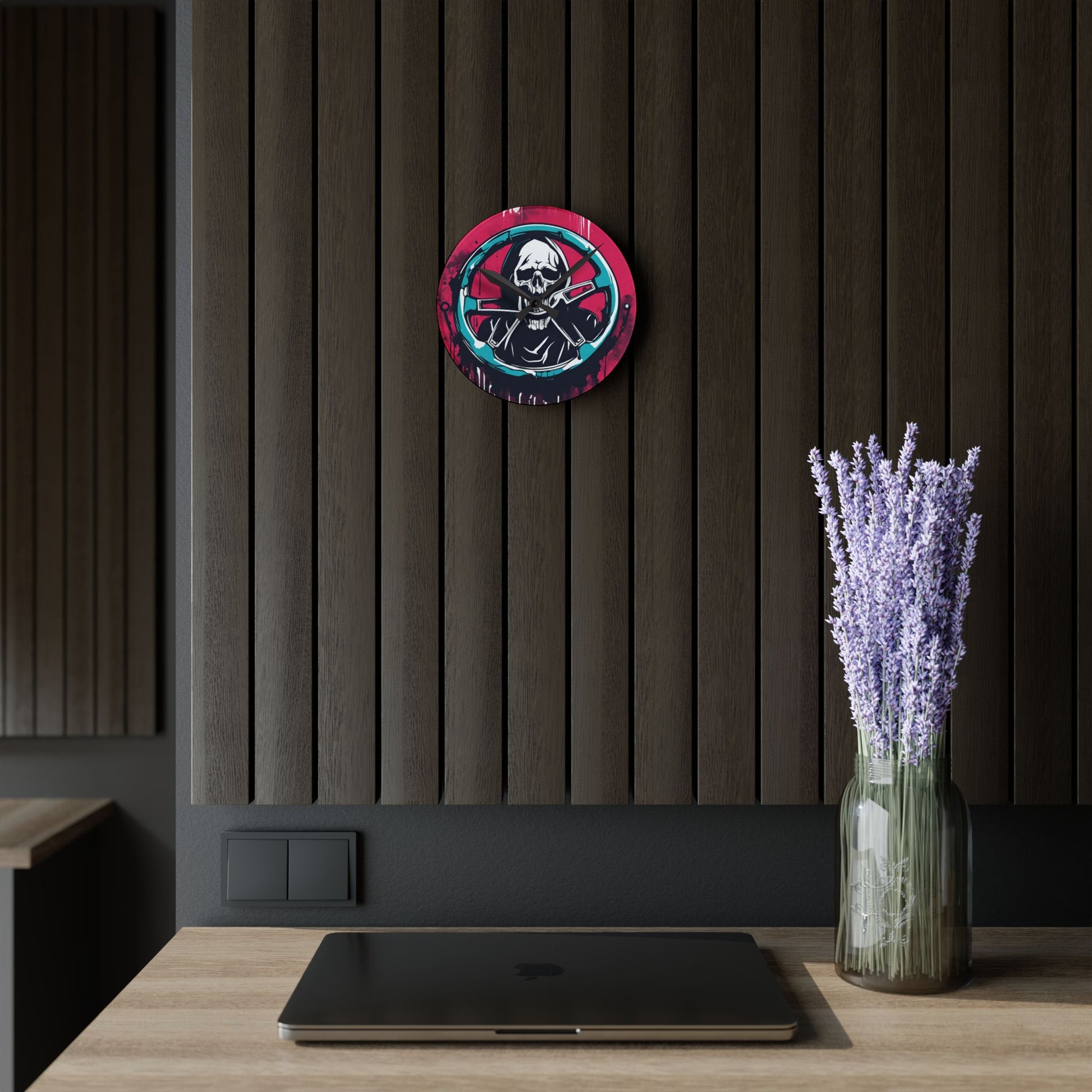 Grim Reaper Steering Wheel-Acrylic Wall Clock Printify by The Night Shift Automotive Apparel