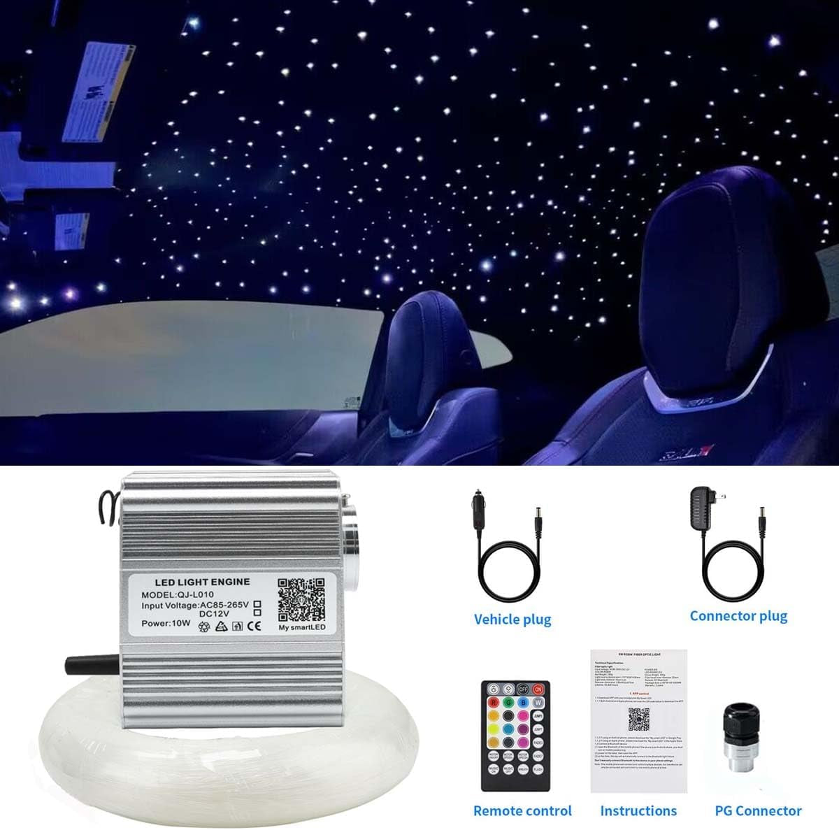Starlight Headliner Kit-10W Fiber Optic With Meteor Effect, Music, App, Remote Control For Home And Car The Night Shift Performance Street Gear by The Night Shift Automotive Apparel