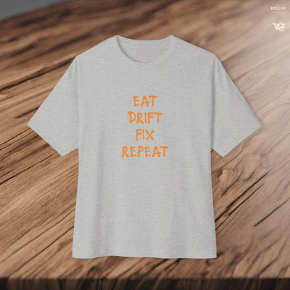Eat, Drift, Fix, Repeat. I'll Sleep When I'm Dead-Premium, Ultra Soft Unisex Oversized Boxy Tee Printify by The Night Shift Automotive Apparel