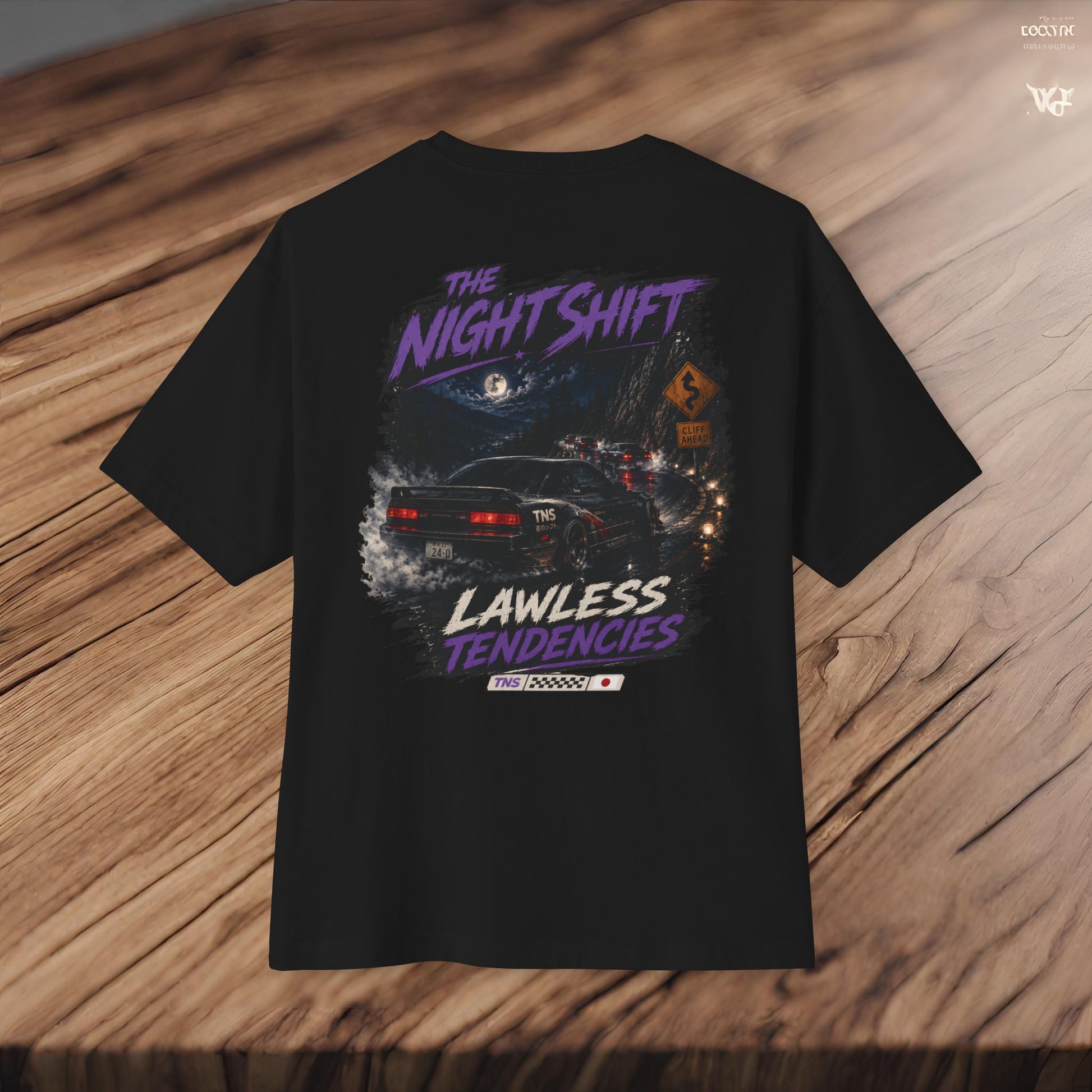 Nissan 240sx S13 Lawless Tendencies-Premium, Ultra Soft Unisex Oversized Boxy Tee Printify by The Night Shift Automotive Apparel