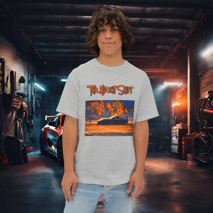 Chevy Corvette C7 Drifting Nedco NHMS-Premium, Ultra Soft Unisex Oversized Boxy Tee Athletic Heather Printify by The Night Shift Automotive Apparel